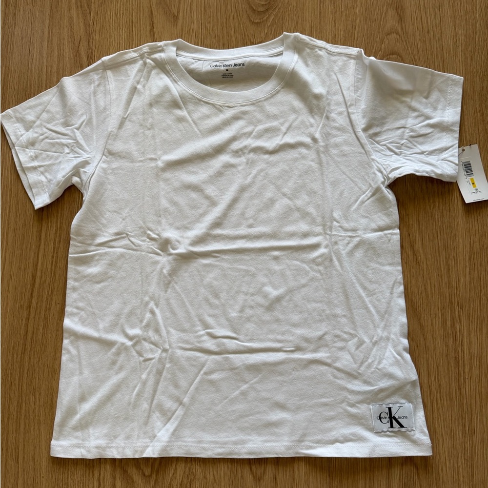 Calvin Klein Jeans women White Short Sleeve Logo Tee cotton size M new